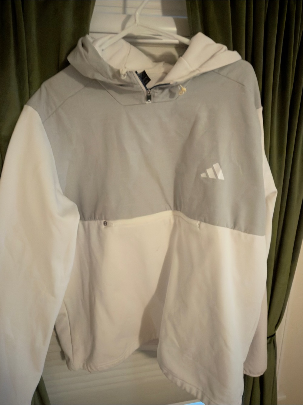 adidas Gray and White Colorblock Half-Zip Hoodie